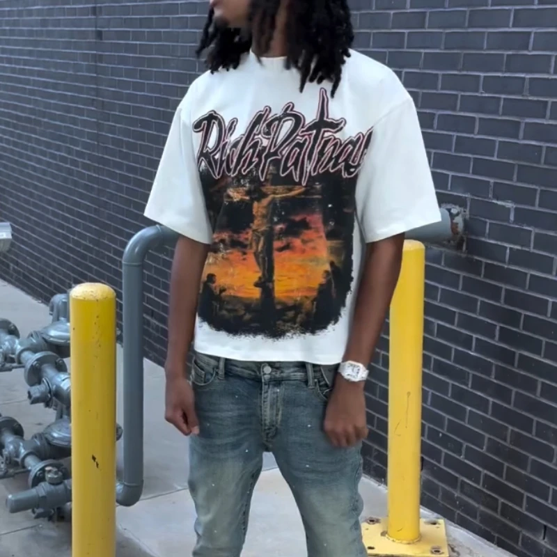 New  Retro Clothing Classic Pattern Printed Baggy T Shirt Men Women Harajuku Gothic Casual Oversized Cotton Short Sleeved Top