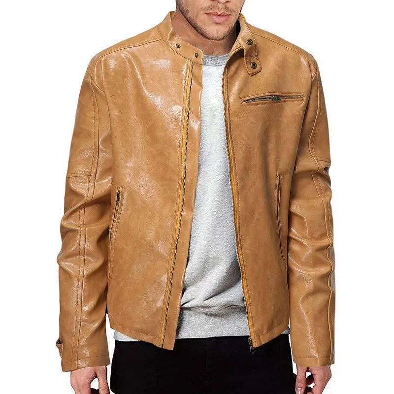 2024 New Upgrade To Do Old Leather Jacket Men's Fashion Handsome Everything with Trend Stand Collar Punk Leather Coat S-5XL